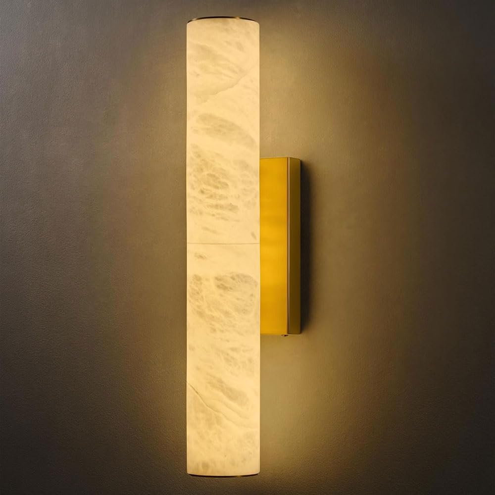 JISHUBO 19.7 Inch Cylindrical Alabaster Wall Light, Nordic Minimalist Style Wall Lamp, Hardwired Indoor Wall Sconce, Living Room Corridor Restaurant Wall Mounted Lighting Fixtures