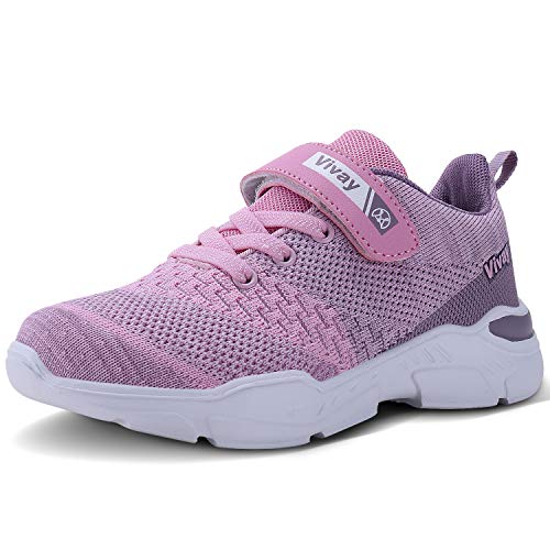Vivay Girls Running Shoes Athletic Tennis Shoes for Kids Lightweight Sneakers for Big Kid (3c-Pink,Size 5 Big Kid)