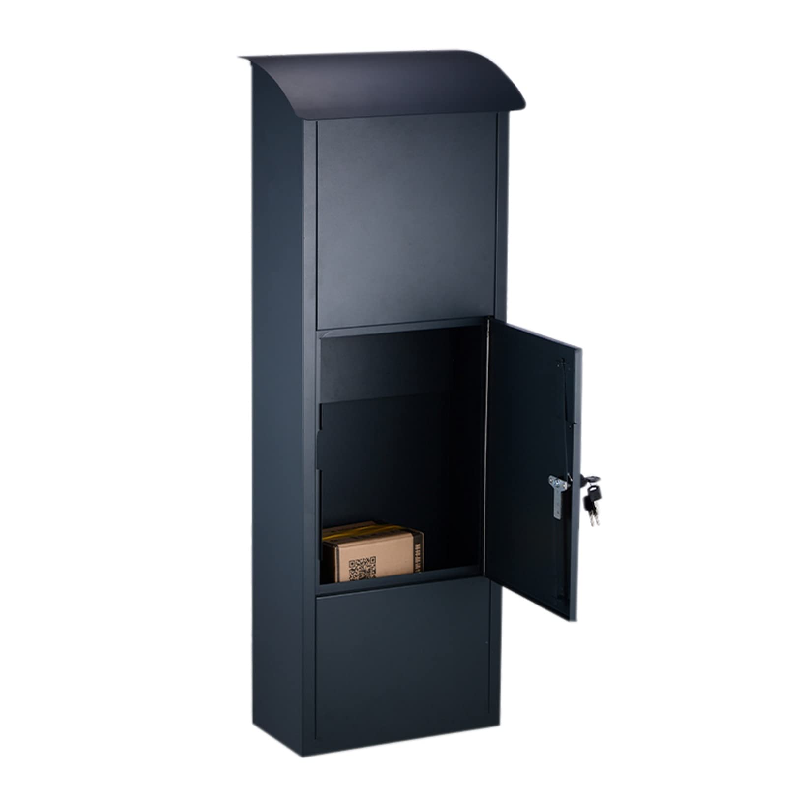 YXX Black Package Delivery Boxes for Apartments, Freestanding Locking Parcel Drop Box for Outside Porch Secure, Large Metal Tall Mailbox with Keys