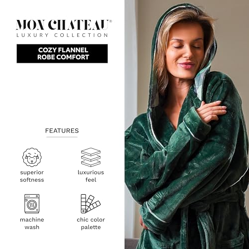 Mon Chateau Flannel Robe, Cozy Unisex Bathrobe for Men & Women, Plush Sleepwear & Lounge Robe for All-Day Relaxation3
