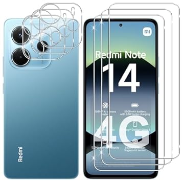 Lutree per Xiaomi Redmi Note 14 4G Vetro Temperato, 3+3 Pezzi Pellicola Protettiva + Pellicola Fotocamera, Durezza 9H Vetro Protettivo, HD Anti-Graffio Protezione Schermo