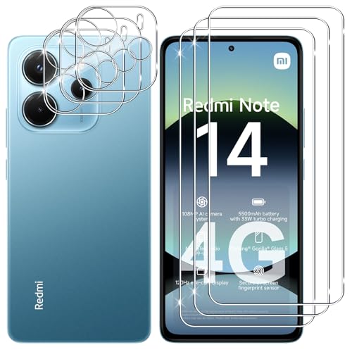 Lutree para Xiaomi Redmi Note 14 4G/ Redmi Note 14 Cristal Templado, 3+3 Piezas Protector de Pantalla + Protector de Lente de Cámara, 9H HD Anti Arañazos Vidrio Templado Película Protectora
