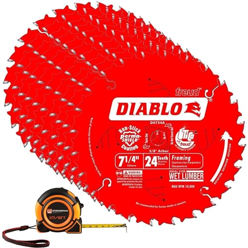 Diablo D0724A 7 1/4 Circular Saw Blade 24 Tooth Framing Saw Blade 10 Pack Tape Measure Included