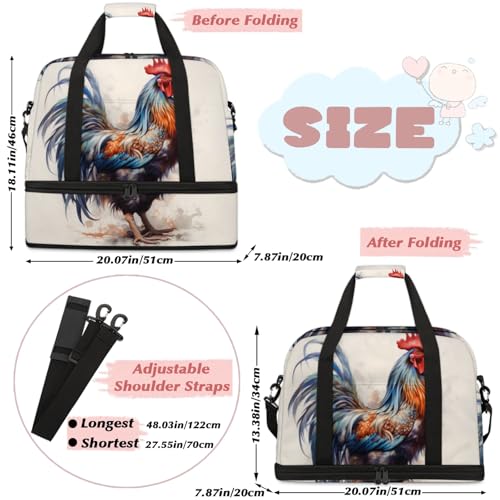 Large Weekender Overnight Bags Colorful Animal Rooster Travel Duffel Bag for Women Men Gym Bag With Shoe Compartment Foldie Travel Tote Bag Carry On Personal Item Bag for Travel Gym Sports2