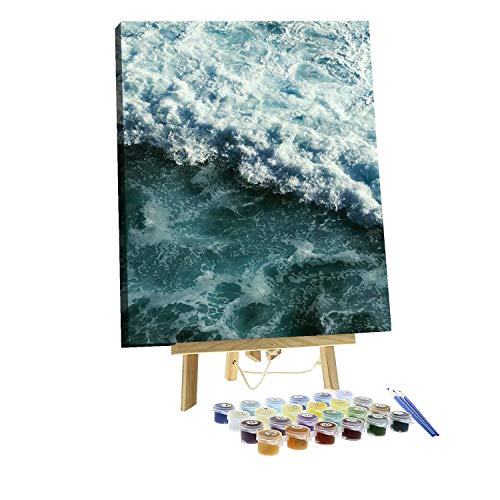 Paint by Numbers DIY Ocean Canvas Painting Set with Acrylic Pigment Paintbrush Wooden Easel for Adults and Children Artwork 16