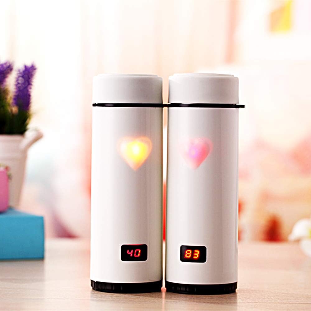 Light Up Water Bottle – 12oz Smart Water Bottle Travel Mug Tumbler. Good for Hot and Cold. Touch✋Magic Senor and Color Changing Magic Heart Lights Up - Best Gift for Mom, Pink