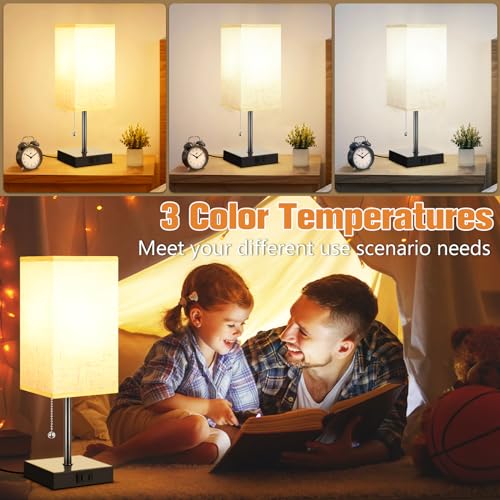 Plmmy TABLE LAMPS FOR BEDROOM SET OF 2 Table Lamp For Bedroom Set Of 2, Bedside Lamps With 3 Color Temperatures Night Light, Lamp For Night Stands With Ac Outlet And Square Shade thumb #2