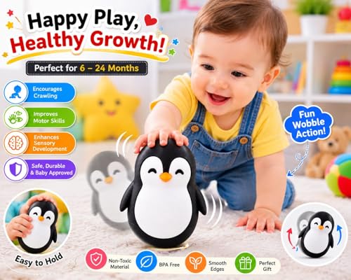 Image of Penguin Roly-Poly Toy, Tumble, Wobble, and Come Right Back (Black and White)