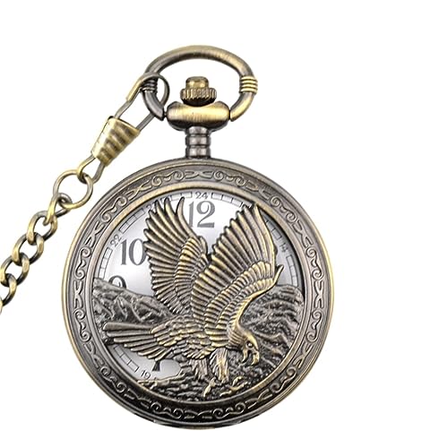 SAGELSHN Vintage Montre De Poche Eagle Design Quartz Mouvement Montre De Poche Chiffres Arabes Hommes Simple Cadran Blanc avec Chaîne Montre Gousset Papa