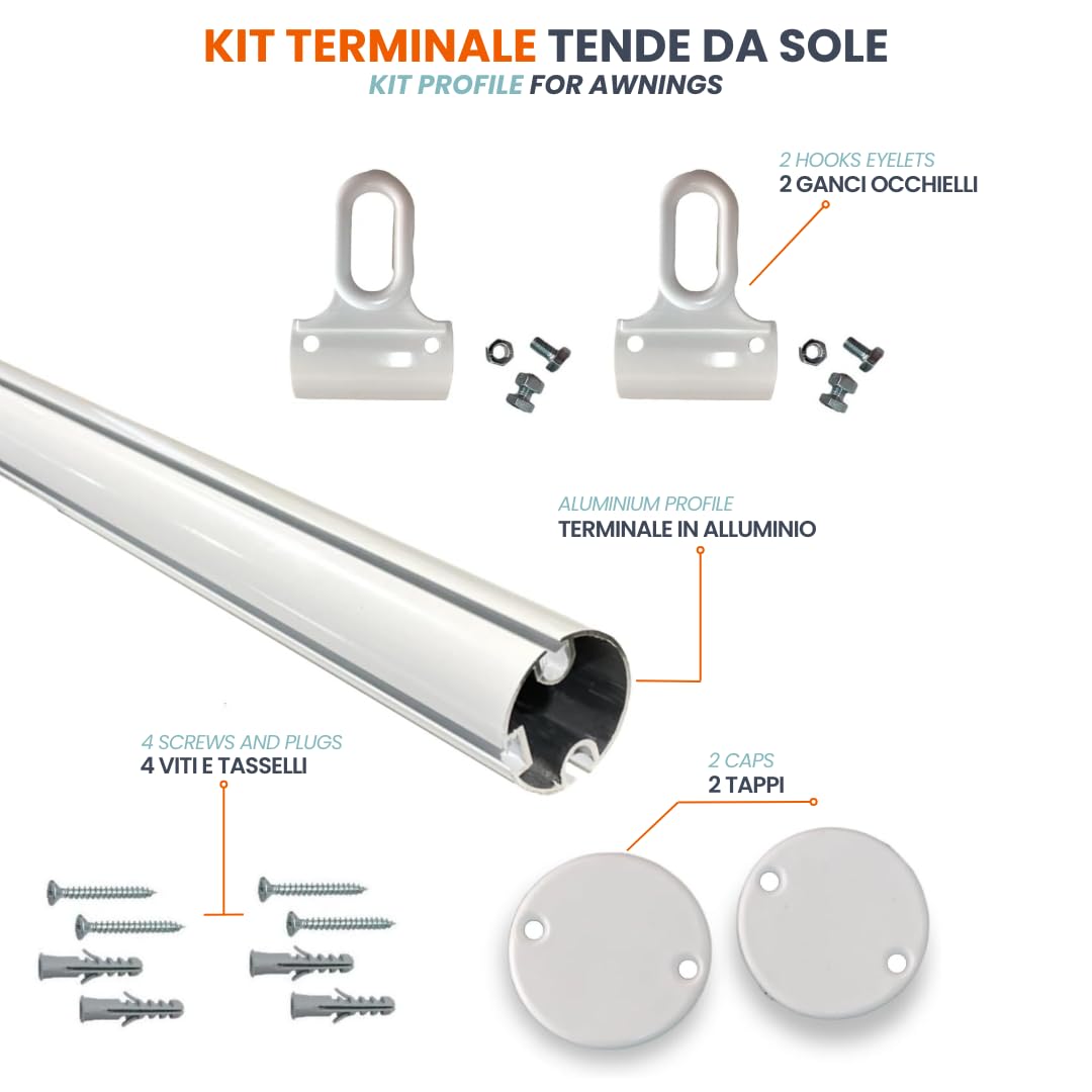 TENDAGGIMANIA Endstck fr Fall-Sonnenmarkise ELFENBEIN Durchmesser 45 mm -  Gre 400 cm - Aluminium-Stangen-Set komplett mit Schrauben, Dbel,  Endkappen und sen, Ersatzteile fr Markisen: Amazon.de: Garten