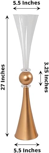 Miniatura 155 de Efavormart - Juego de 2 centros de mesa de trompeta con adornos de cristal transparente de 31 pulgadas, jarrón reversible de plástico para flores