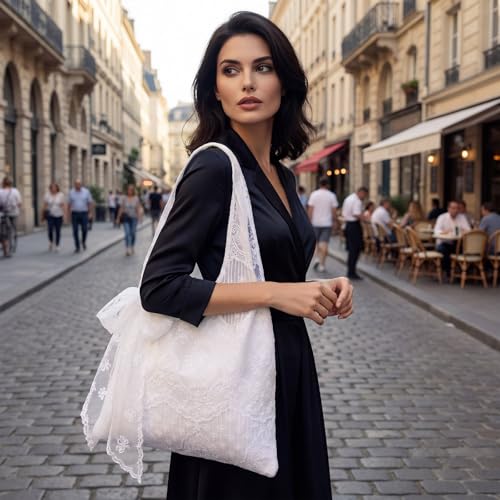 Bolso Tote de Encaje Blanco para Mujer miniatura 3