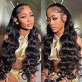 CATWO Body Wave Lace Front Wigs Human Hair Pre Plucked 13x4 HD Lace Front Wigs Human Hair Brazilian Remy Lace Front Wig with Baby Hair 180% Density Human Hair Wigs Natural Black(22 inch)
