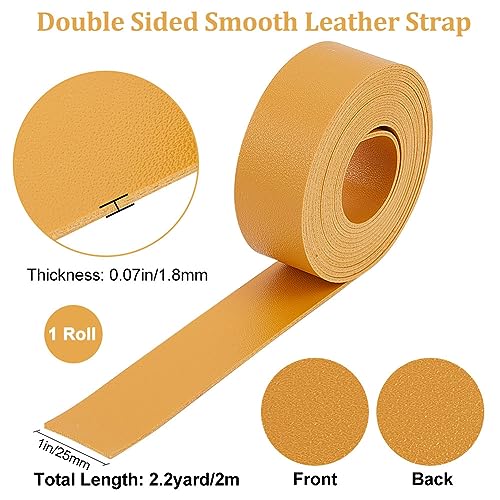 GORGECRAFT 79" Long Flat Leather Belt Strips Bright Yellow Double Sided Leather Strap 1" Wide Soft Pu Leather Strap Roll for Crafts Pet Collar Shoulder Straps Hat Bands Wrapping Making - Image 2
