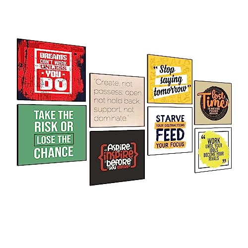 Image of PAPER PLANE DESIGN Motivational Quotes Wall Framed Posters, Office Wall Decor with Quotes.Set of 8 (10 x 10 Inch) (MDF POSTERS)