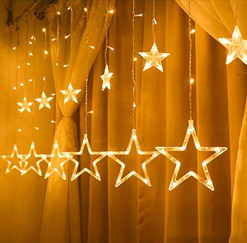 Image of 12 Star 138 Led 8.2 feet Curtains String Lights Window Curtain Lights Sourced (3 Meter, Warm White) (String Light) AC (Star Light)