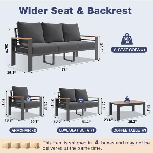 Image of Aoxun Aluminum Patio Furniture Set with Umbrella 7 Seats, Oversized Outdoor Sectional with Washable Thick Cushions, Coffee Table, Patio Conversation Sets for Porch, Balcony, Deck