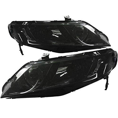 AJP Distributors Headlights Head Lamps Light Replacement Pair Left Right For Honda Civic 4 Door Sedan FA (Chrome Housing Smoke Lens Amber Reflector)