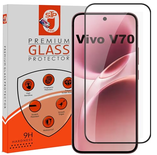 Image of STP FEEL Premium Tempered Glass Screen Protector Guard Compatible For Vivo V70 5G (Ultrasonic Fingerprint Working) (6.59 Inch, Pack of 1) | Edge to Edge Coverage With Easy to installation kit