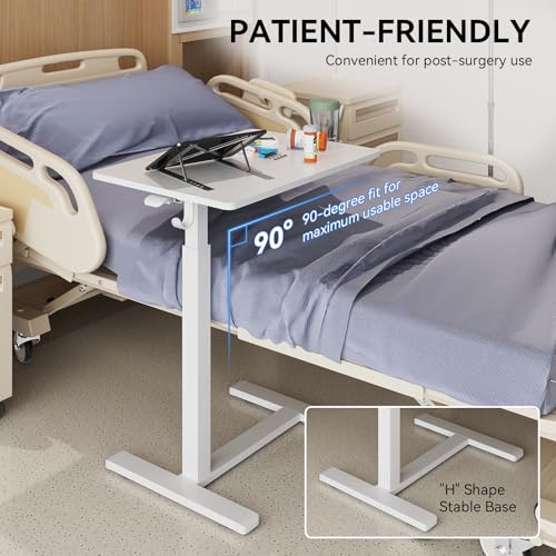 Image of Mobile Standing Desk on Wheels, Pneumatic Height Adjustable, White