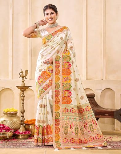 Image of SIRIL Women's Banarasi Silk Jacquard Zari Work Saree With Unstitched Blouse Piece