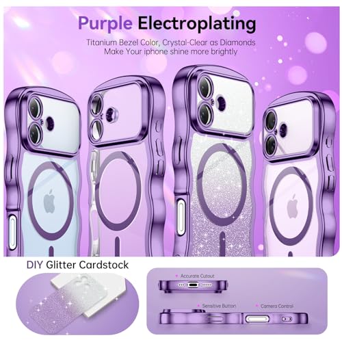 BENTOBEN for iPhone 17 Case Clear, [Compatible with MagSafe][Full Camera Protection][Cute Wave Frame][DIY Glitter Cardstock] Electroplated Wavy Shockproof 17 Phone Case 6.3", Lavender Purple by BENTOBEN - Used condition - Image 7