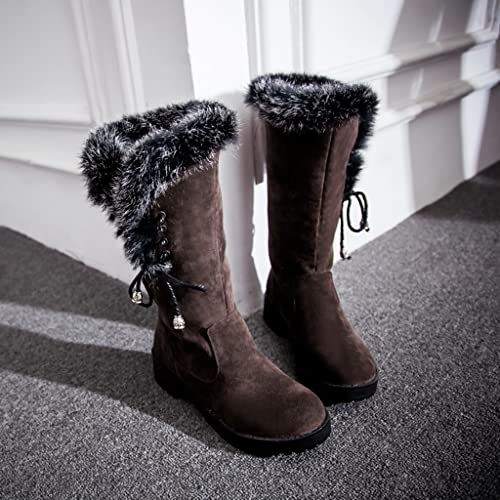 Women's Winter Warm Furry Mid Calf Snow Boots Tall Lace Up Fur Lined Mid Calf Wide Calf Snow Boot4