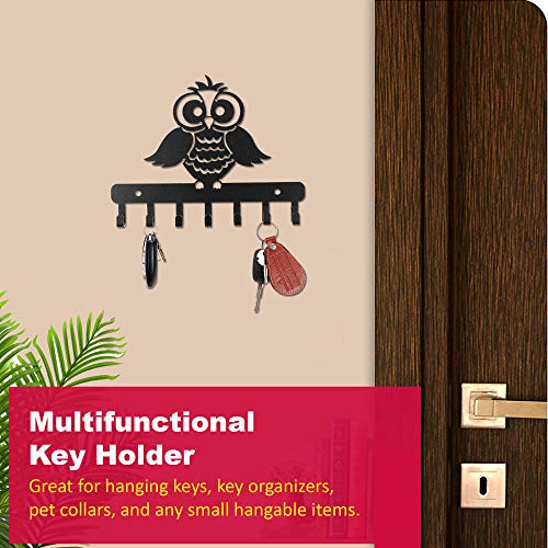 Image of Sehaz Artworks Metal Key Holder for Home | Bird Key Hooks | Key Holder for Home Decor Stylish | Key Stand for Wall (7 Hooks, Black)