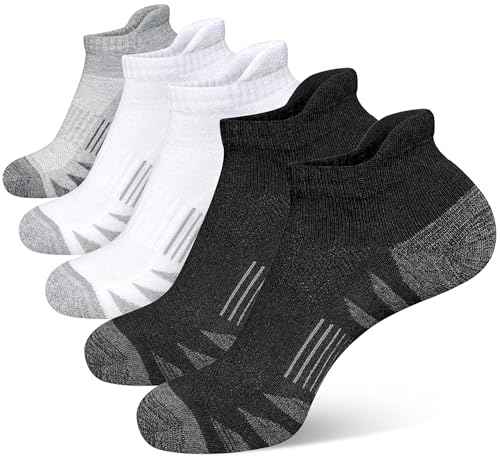 Heyoboy Mens Athletic Cushioned Anti-blister Running Ankle Socks 5 Pairs