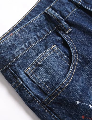 Men's Letter Embroidery Ripped Straight Slim Moto Biker Casual Straight Denim Jean3