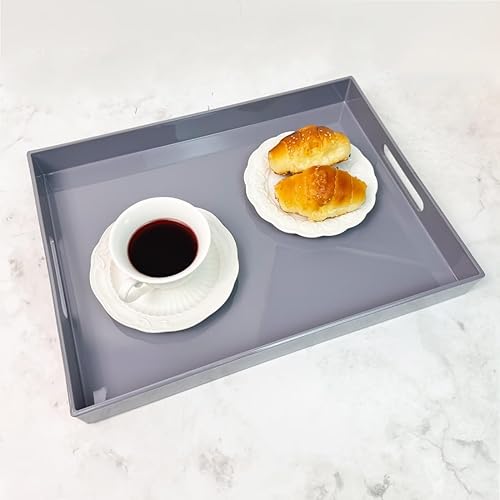 Miniatura 134 de Bandeja de servir rosa con asas, bandeja decorativa rectangular para mesa de café, bandeja otomana de plástico para sala de estar, baño, mesa