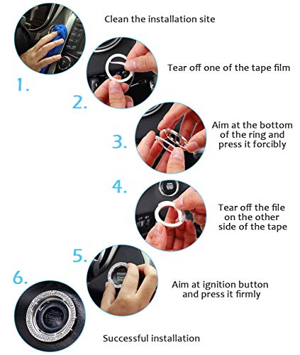 Image of ToBeQueen Bling Diamond Push Start Button Cover Ring, Interior Crystal Rhinestone Bling Starter Ring Emblem Sticker, Bling Car Accessories for Women, White