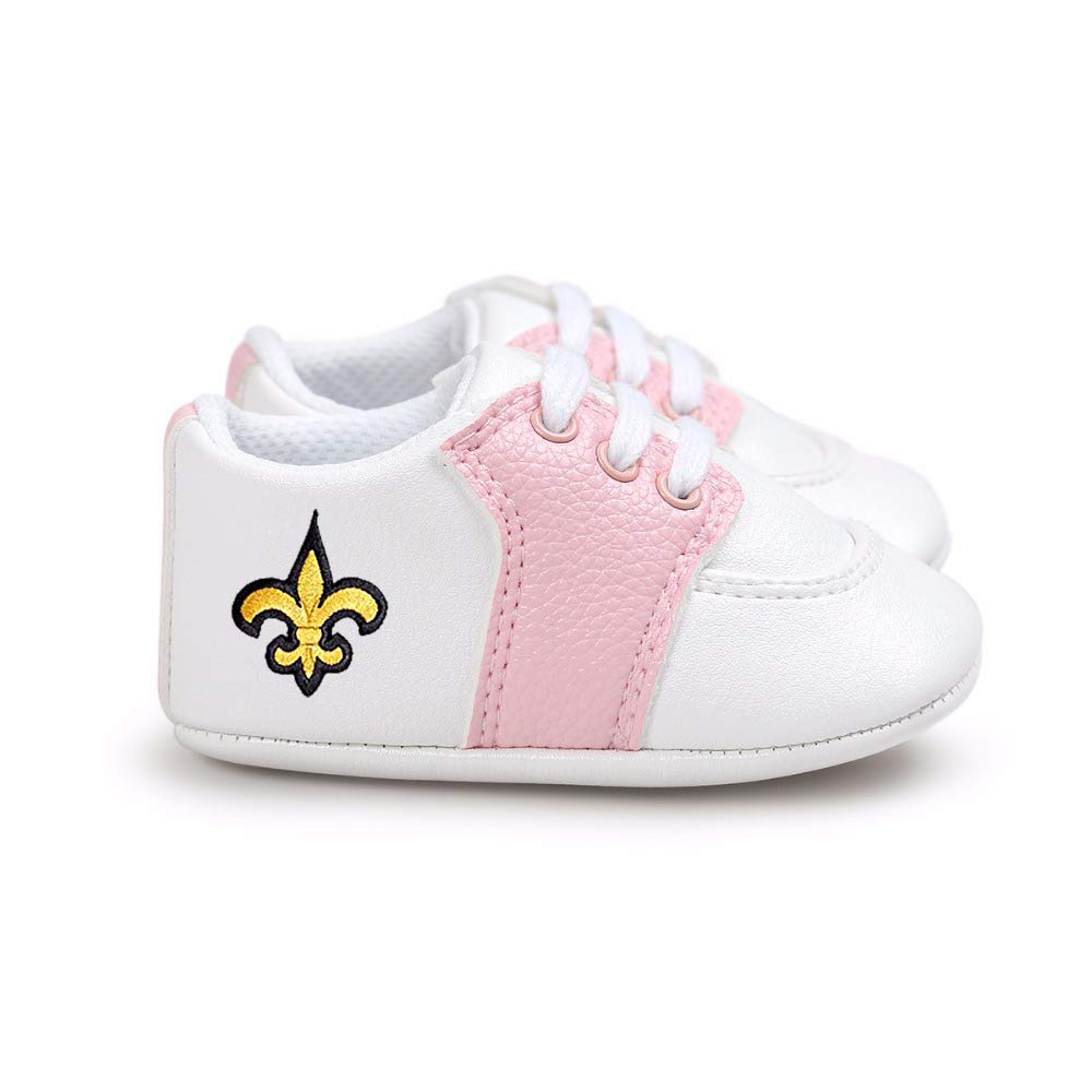 New Orleans Football Fleur de Lis Pre-Walker Baby Shoes - Pink Trim (0-6 Months)
