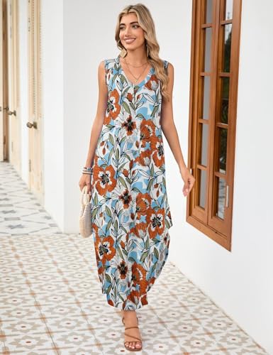 Image of JollieLovin Women Plus Size Summer Tank Maxi Dresses Sleeveless Causal V Neck Beach Long Dresses Swim Cover up (L-5X)