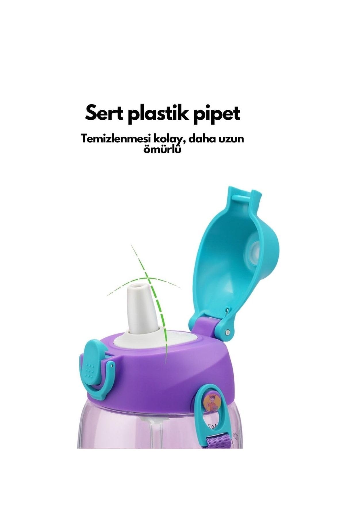 Uzspace Küçük Boy 480Ml Kılıflı Askılı Pipetli/Pipetsiz Iki Ayrı Kapaklı Tritan Çocuk Matarası 6955482320230