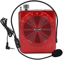 Amplificador de Voz Portátil, Bluetooth 5.0, com Microfone Auricular, Rádio FM, Display LED, Bateria Recarregável, Azul (Vermelho)