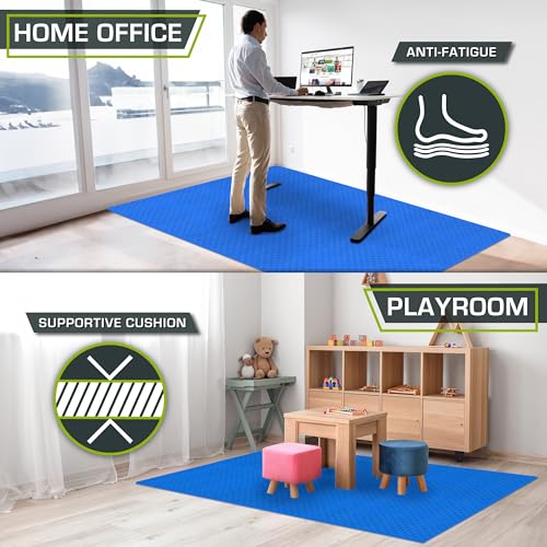 Image of ProsourceFit Exercise Puzzle Mat -inch, Checkered EVA Foam Floor Tiles w / Non-Slip Texture, Interlocking Design for Adjustable Gym Surfaces, Shock Absorbing, Blue, 24 Sq Ft - 6 Tiles