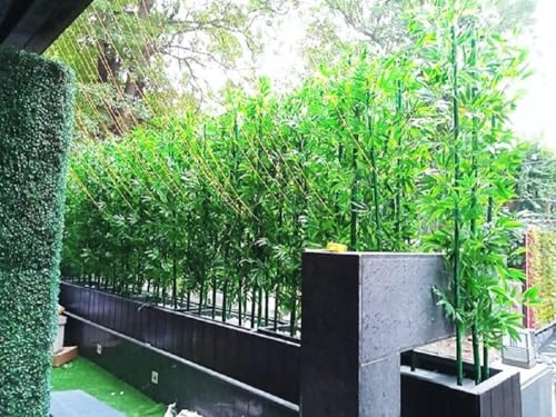 Image of Artificial Plant Bamboo Sticks with Polyester Leaves on Original Bamboo and Without Pot I Bamboo Tree Artificial for Home Decoration (12 Pieces; 1 Piece is 6.5 FEET Height; Green)
