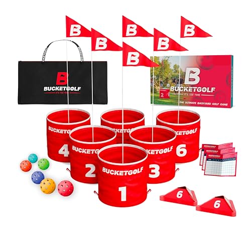 bucketgolf Game The Original Ultimate Backyard Lawn Golf Game for Family Adults and Kids - Portable 6 Hole Golf Course Play Outdoor Lawn Park Beach Yard.
