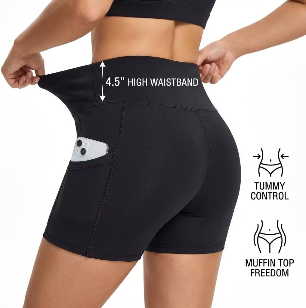 3 Pack Biker Shorts with Pockets Women,5” Soft High Waist Tummy Control Yoga Workout Athletic Running - Image 3