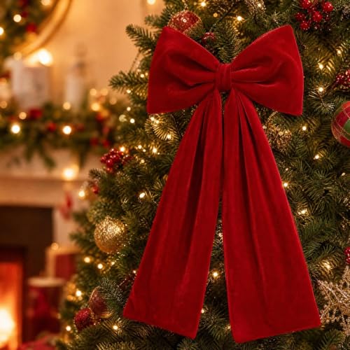 Large Velvet Christmas Bows Red Bows for Xmas Tree 19.7 X 11.4in, 1 Pack - image 1