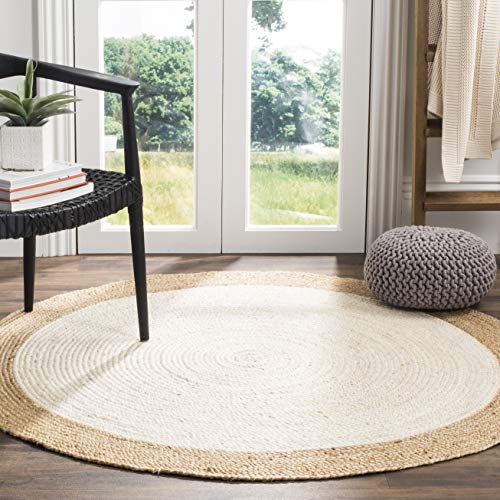 SAFAVIEH Natural Fiber Round Collection 4' x 4' Round Ivory NF801M Handmade Boho Braided Jute Area Rug SAFAVIEH Natural Fiber Round Collection 4' x 4' Round Ivory NF801M Handmade Boho Braided Jute Area Rug