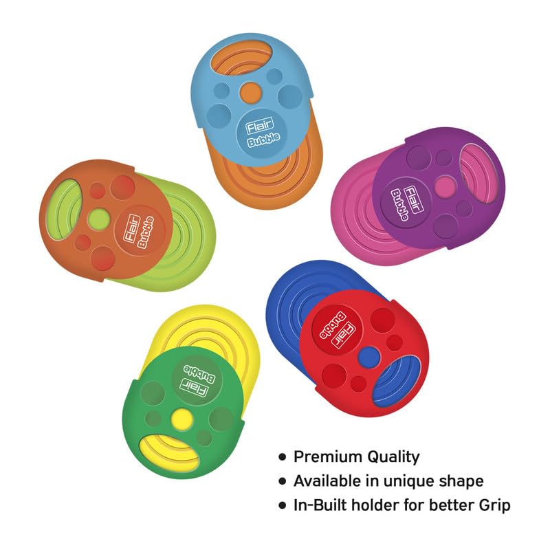 Image of Flair Creative Series Non Toxic Bubble Eraser Blister Set | Neat & Dust Free Erasing | in Built Holder, Easy to Use | Playful Body Colors | Pack of 12 Erasers