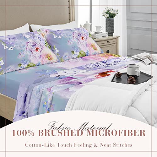 Yiyea Floral Queen Sheet Set - 1800 Thread Count Brushed Microfiber Floral Bed Sheets For Queen Size Bed - Extra Soft, Deep Pocket, Shrinkage And Fade Resistant - 4 Piece Set (Queen) #TOP5