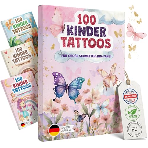 EULENTALER Kindertattoos I 100x hautfreundliche Klebetattoos mit schönen Schmetterling Motiven I Von Pädagogen empfohlen [Dermatest: Sehr Gut] Made in Germany I Mitgebsel Kindergeburtstag Mädchen