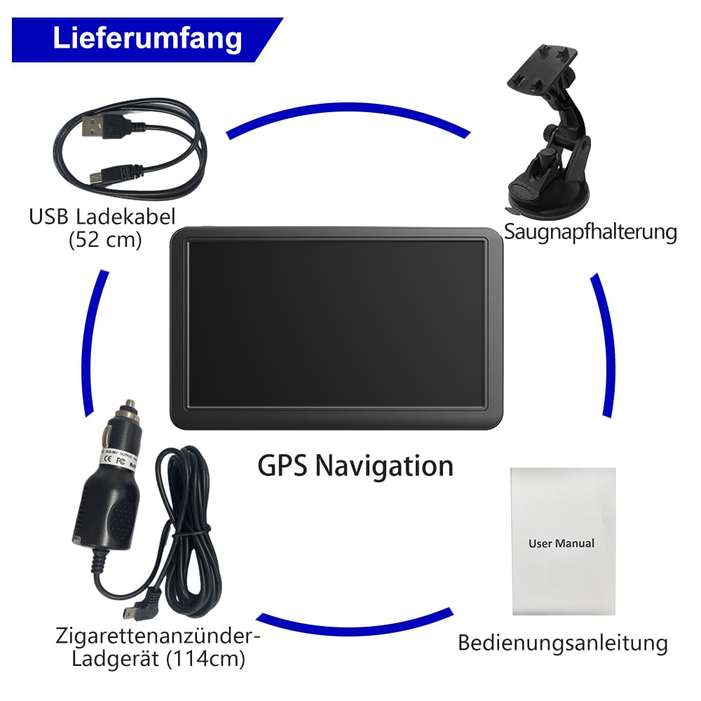 AWESAFE Navigationsgerät für Auto mit Bluetooth, 7 Zoll Touchscreen, 2024 Europa Karten unterstützt Karteupdate, GPS Navigation für Auto PKW KFZ LKW