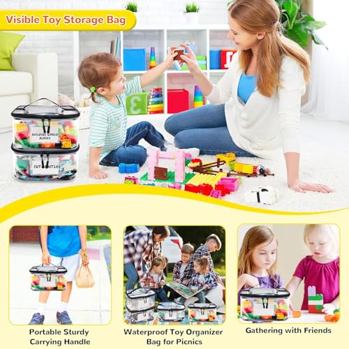 Image of RAAHII 3 piece Multi-Purpose Transparent Storage Bags for Toys & Board Games | Waterproof, Durable & Portable | Includes Handles & Mesh Pocket for Books & Games | Ideal for Kids' Rooms & Travel (3)