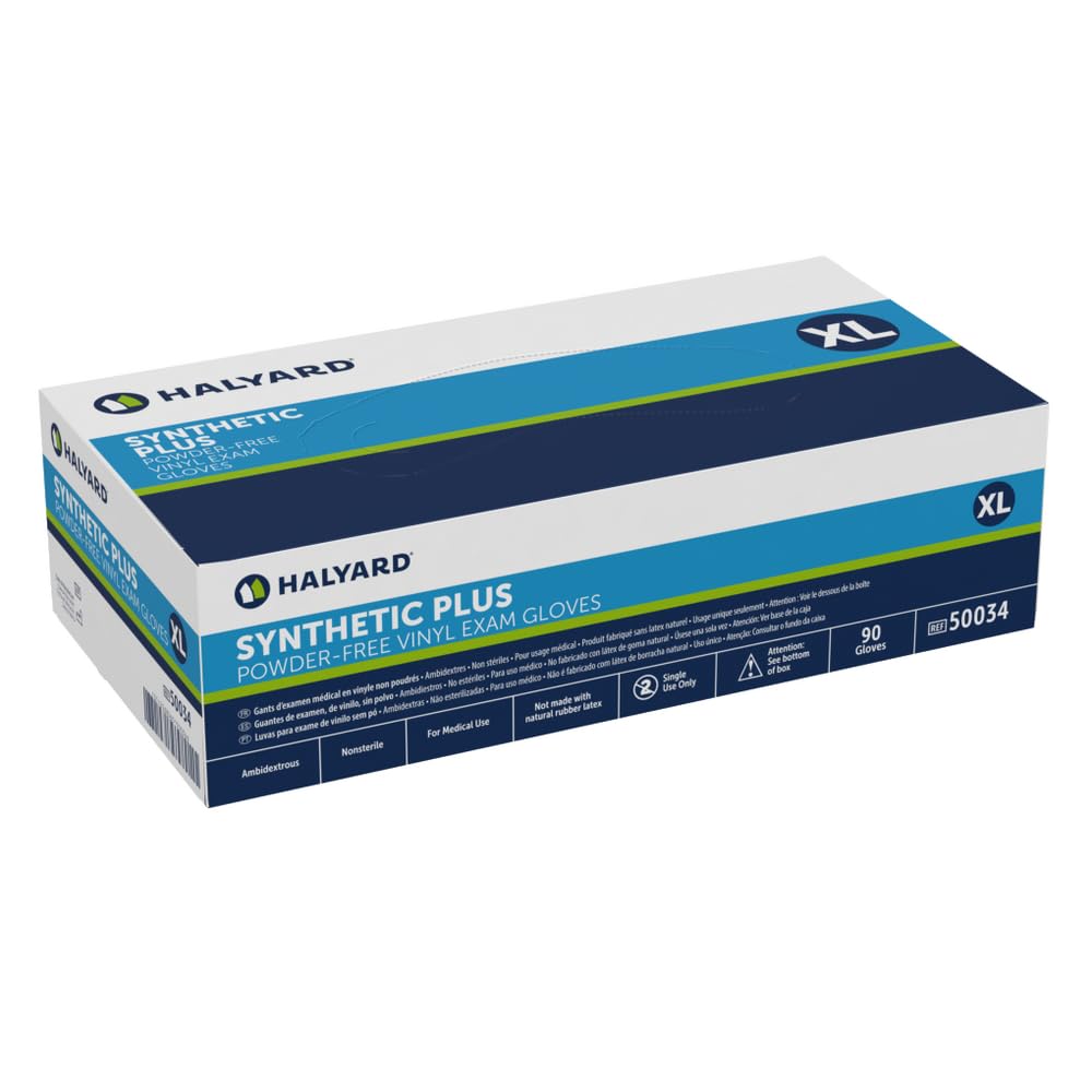 HALYARD Synthetic Plus Vinyl Exam Gloves, Powder-Free, 7.9 mil, 9.5", White, X-Large, 50034 (Case of 900)