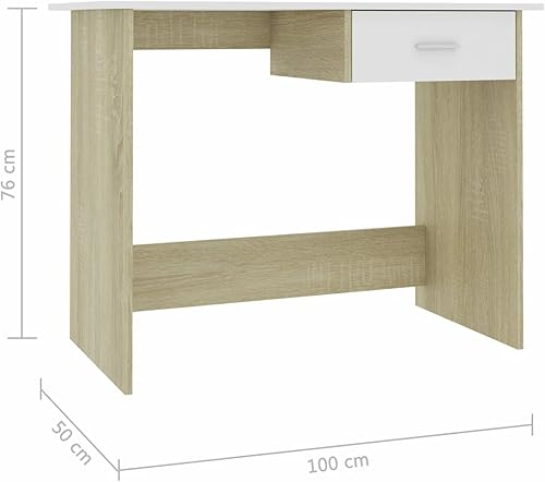 Miniatura 3 de Tidyard Escritorio para computadora con cajón de almacenamiento, mesa de juegos de madera de ingeniería, muebles de oficina en casa de roble blanco