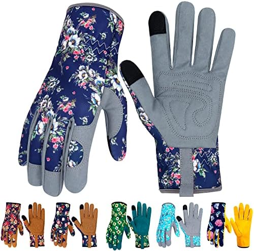 MERTURN Leather Gardening Gloves for Women Garden Gloves Thorn Proof Mother's Day Gift Touch Screen Design Heavy Duty Yard Working Gloves for Planting, Digging, Pruning Women Gardening Gift